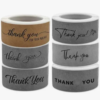 120pcs/roll Kraft Paper Thank You Stickers Labels rectangle Sealing Stickers for Small Bsuiness Packages Gifts Bags