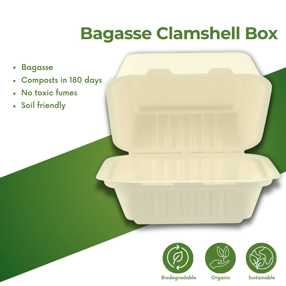 Bagasse Burger Box -6x6 Inch-500Pcs/CTN