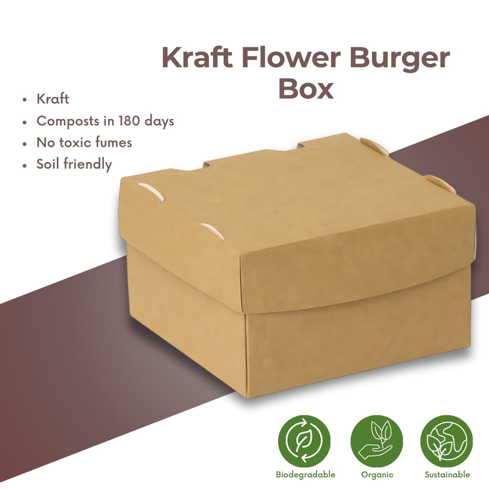 Kraft Flower Burger Box -750Pcs/Box- 3 Sizes