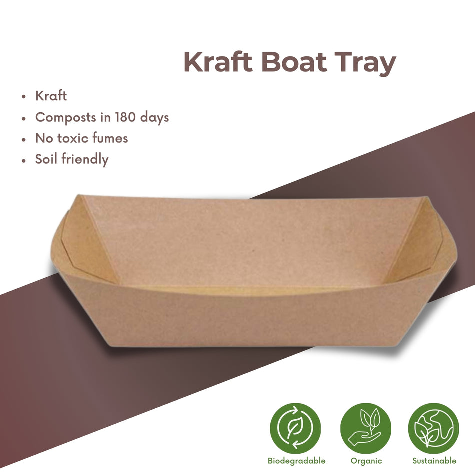 Kraft Boat Tray -500Pcs/Box- 4 Sizes