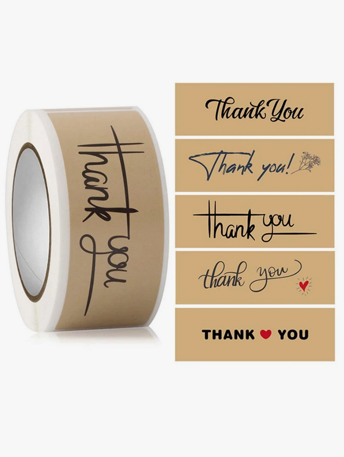 Thank You Stickers-Kraft Recangle Shaped -120Pcs/Roll