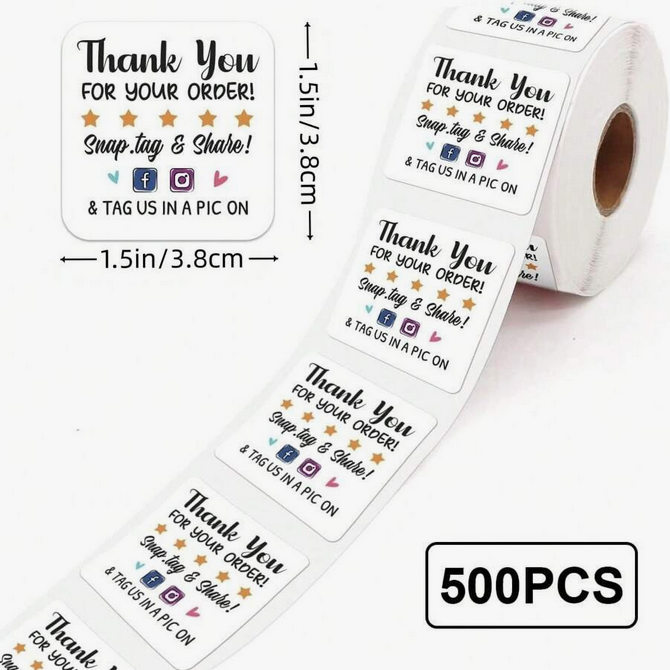 Thank You Stickers-Tag Us in a Pic On -500Pcs/Roll