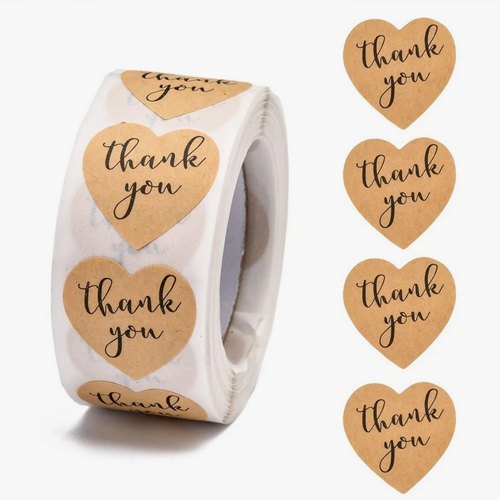 Thank You Stickers-Heart Shaped Multicolor -500Pcs/Roll