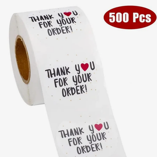 Thank You Stickers-Round Shaped White -500Pcs/Roll